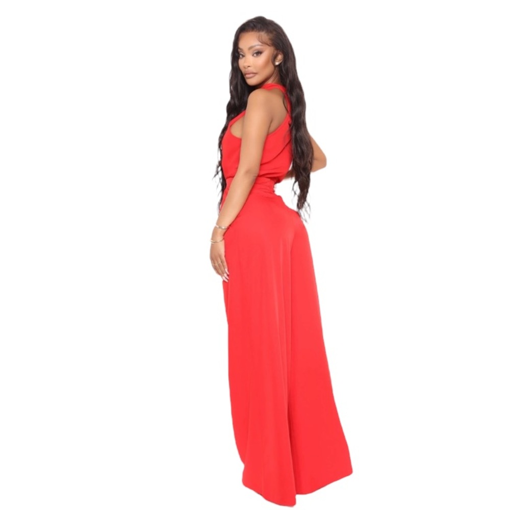 Fashion Nova Red Angelic Halter Wide Leg Pants Jumpsuit Women's Size XS - Picture 3 of 13